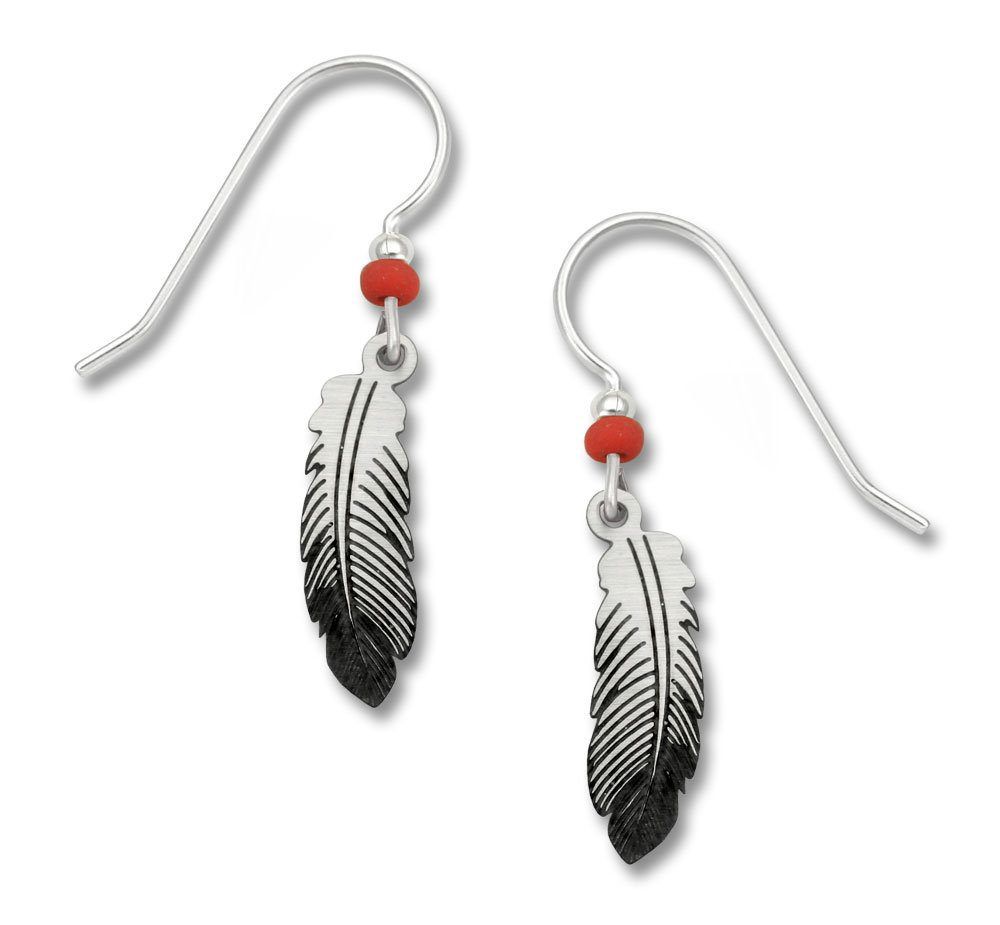 Feather with Red Bead Earrings - D