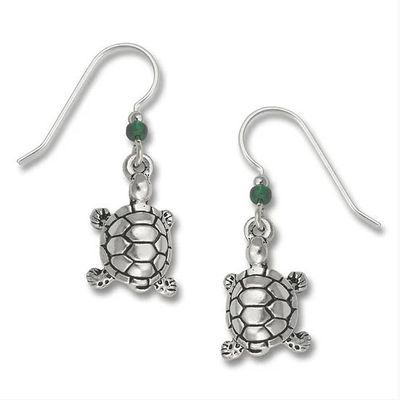 Turtle Charm, Silver Earrings