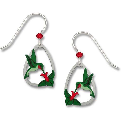 Ruby-Throated Hummingbird Flower Earring