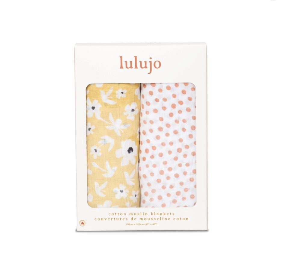 Lulujo 2 Pack Cotton Swaddle Blankets - Vintage Floral/Dragonfly