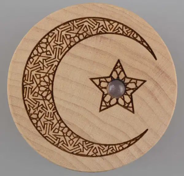 Cresent Moon Wood Dreambox w/Rose Quartz