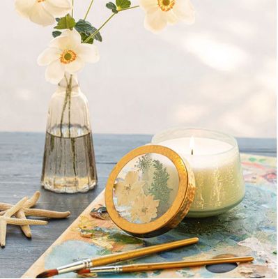 Watercolor Medium Pressed Floral Candle