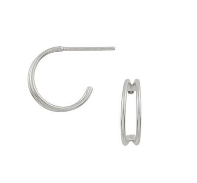 Double Band Huggie Half Hoop - Silver