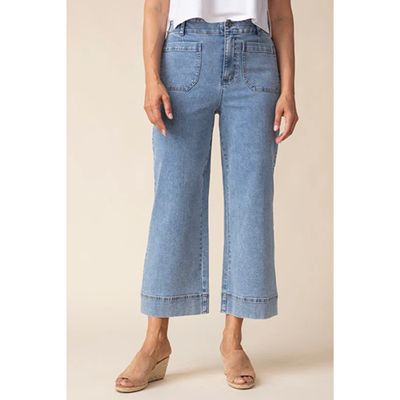 Stretch Denim Wide Leg Crop Pant