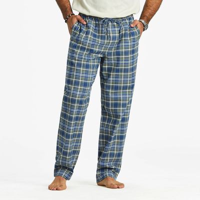 Men&#39;s Moss And Darkest Blue Plaid Pattern Sleep Pants