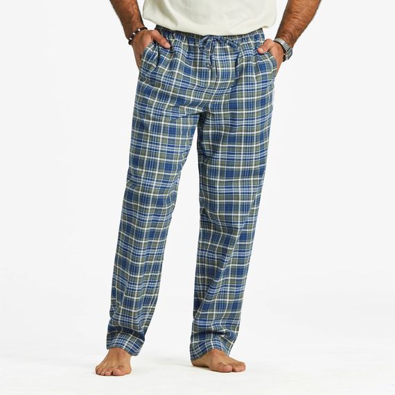 Men&#39;s Moss And Darkest Blue Plaid Pattern Sleep Pants