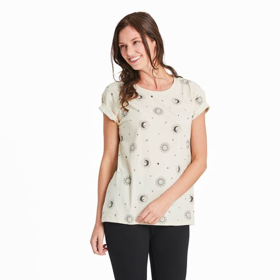 Women&#39;s Celestial Zodiac Pattern Crusher Short Sleeve Shirt