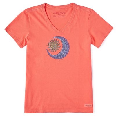 Women&#39;s Clean Mosaic Sun Moon Short Sleeve Tee Shirt