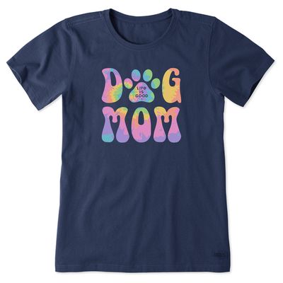 Women&#39;s Groovy Tie Dye Dog Mom  Crusher Tee Shirt