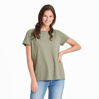 Women&#39;s Solid Slub Easy Fit Pocket Tee