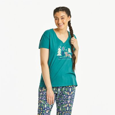 Women&#39;s Starry Night Nordic Fox Snuggle Tee Shirt