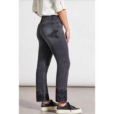 Sofia Straight Ankle Pant w/Fancy Embroidery