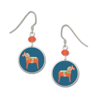 Red Dala Horse on Blue Circle-LT