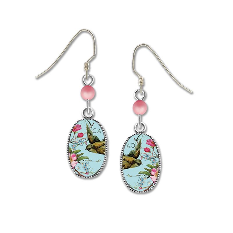 Oval Bird w/Rose-LT Earrings