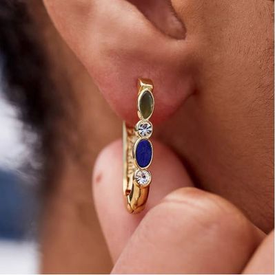 Earring, Stone Hoops Gold