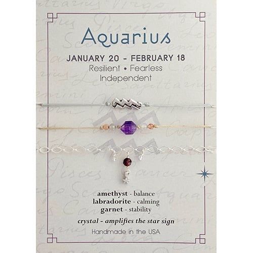 Aquarius Zodiac Bracelet Set Of 3- Silver