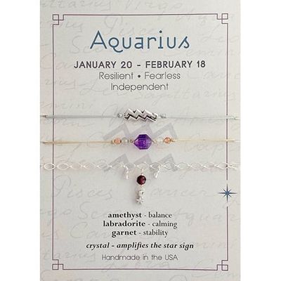 Aquarius Zodiac Bracelet Set Of 3- Silver
