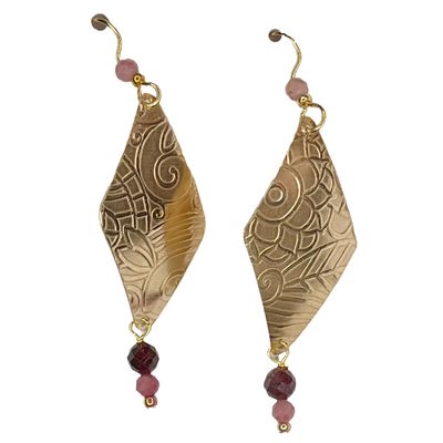 Hand-milled Brass Earrings with Rhodonite