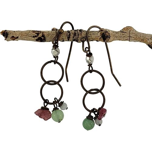 Brass with Assorted Stone Bauble Earring