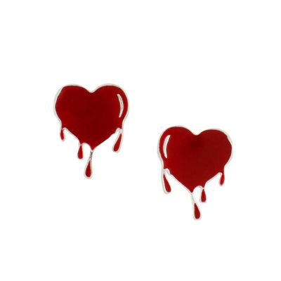 Bleeding Heart Studs in Red Enamel Earrings