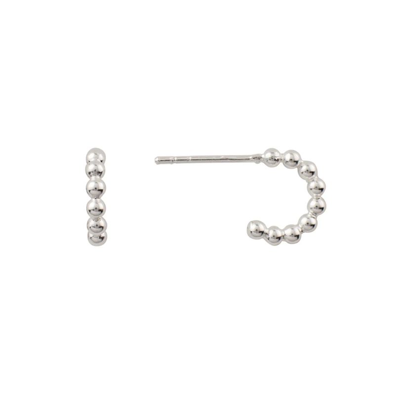 Ball Beaded Post Hoops in Silver
