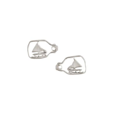 Tomas Jewelry Ship in a Bottle Stud Earrings in Silver