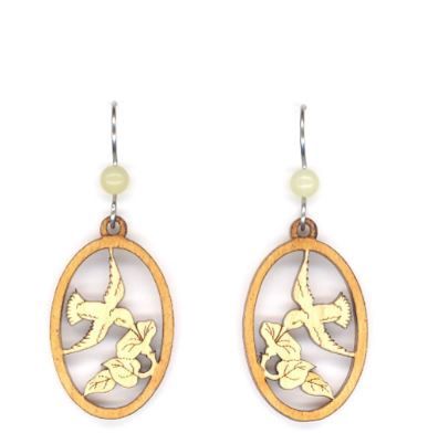 Hummingbird Oval Earring w/Olive Jade-Maple