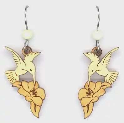 Hummingbird w/Flower Earring-Maple
