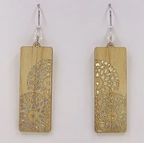 Flowers Rectangle Twig Earring-Walnut