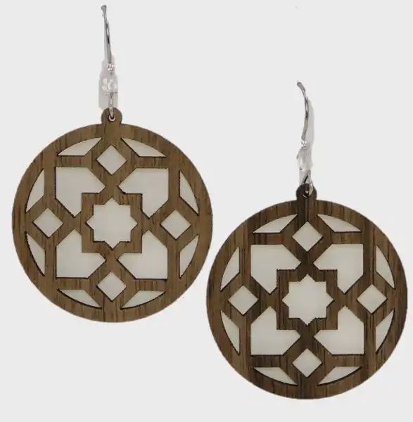 Stained Glass Flower Willow Earring-Md-Walnut