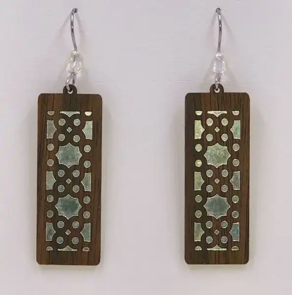 Stained Glass Rectangle Twig Earring-Walnut