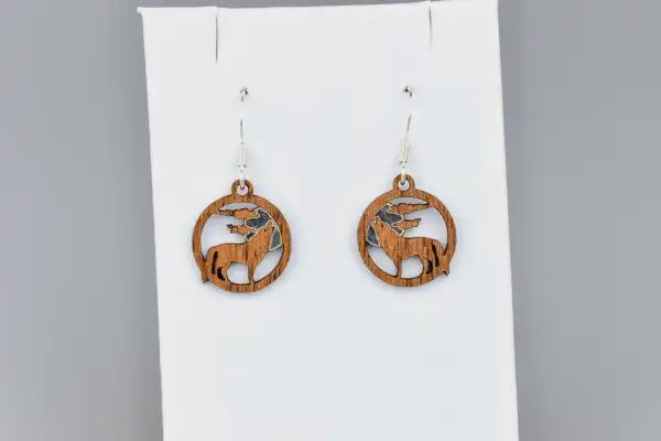 Wolf on Moon Twig Earring-Maple