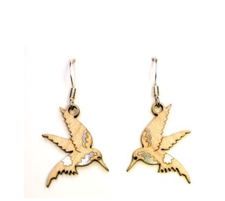 Hummingbird Twig Earring-Walnut