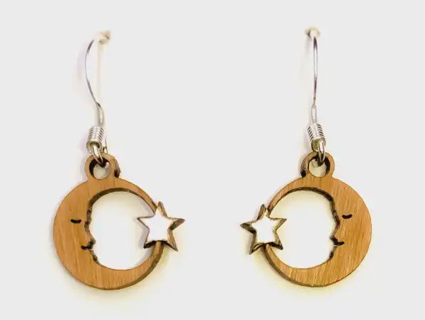 Moon &amp; Star Twig Earring-Cherry