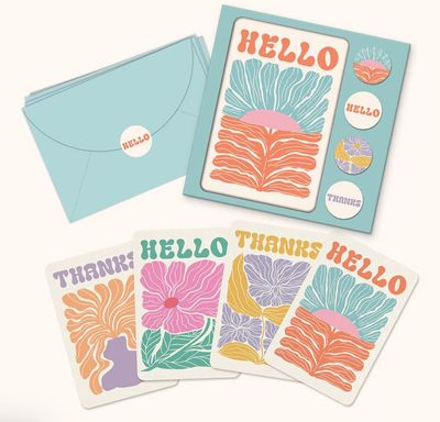 Assorted Note Card Set w/Stickers - Fancy Flora