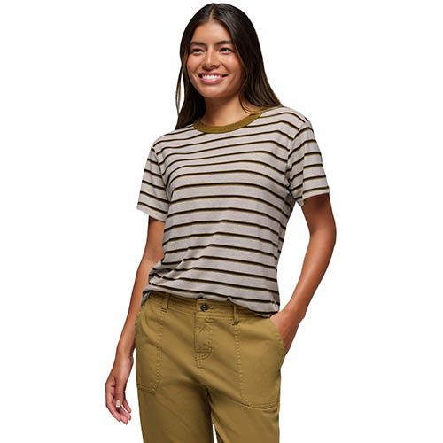 Cozy Up SS Crew, Color: Retro Olive Stripe, Size: Small