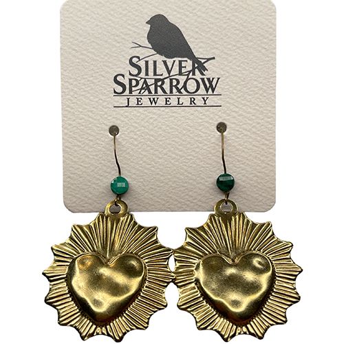 Brass Sacred Heart w/Malachite, Color: Brass