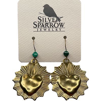 Silver Sparrow Brass Sacred Heart w/Malachite
