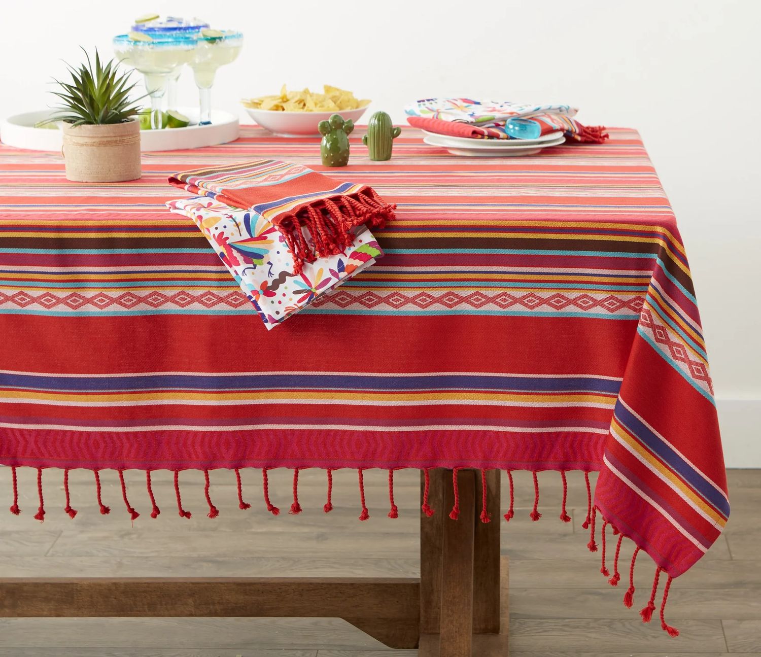 Tablecloth - Baja Stripe 60 x 84, Color: Red Multi Stripe