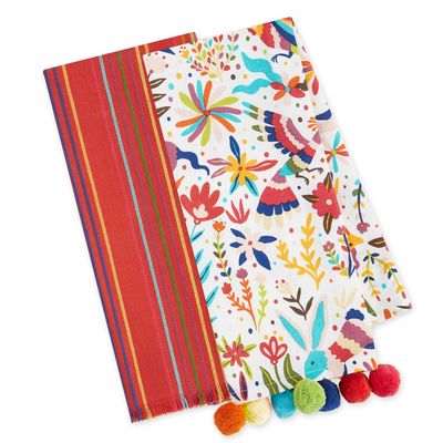 Dishtowel Set of 2 - Mexican Otomi &amp; Stripe