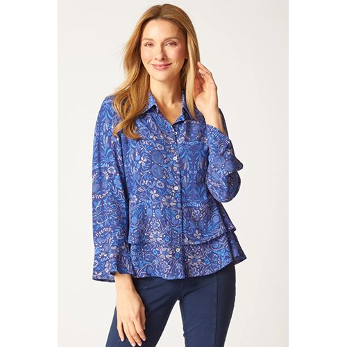 Viscose Rayon Off the Vine Flounce Bracelet Sleeve Shirt, Color: Ink, Size: XS