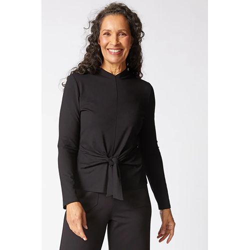 Travel Knit Solid Tie Front Top