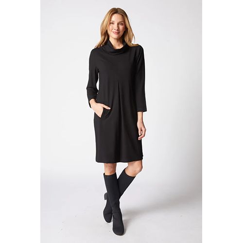 Travel Knit Pleat Front Dress, Color: Black, Size: XS