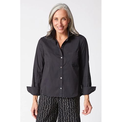 Perfect Travel Shaped Hem Shirt, Color: Black, Size: XS