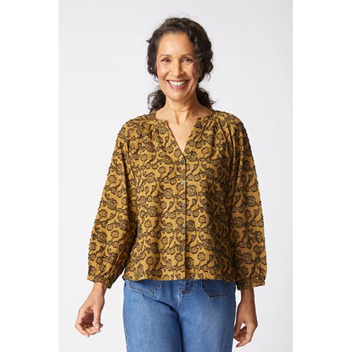 Floral Jacquard Romance Shirt, Color: Cumin, Size: XS