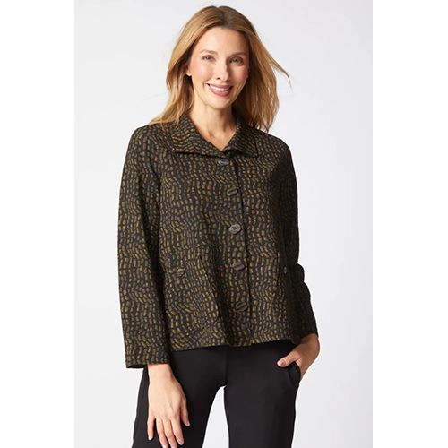 Crinkle Crepe Mosaic Wave Easy Swing Jacket, Color: Lichen, Size: XS
