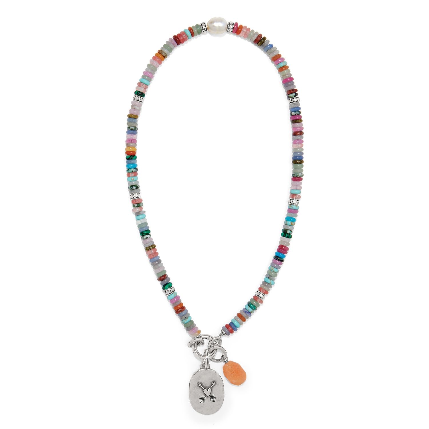 Token Charm Mix Gemstone Necklace, Color: Silver/Multi