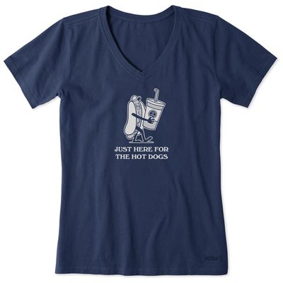 Women&#39;s Here For The Hotdogs Short Sleeve Vee Neck Tee Shirt
