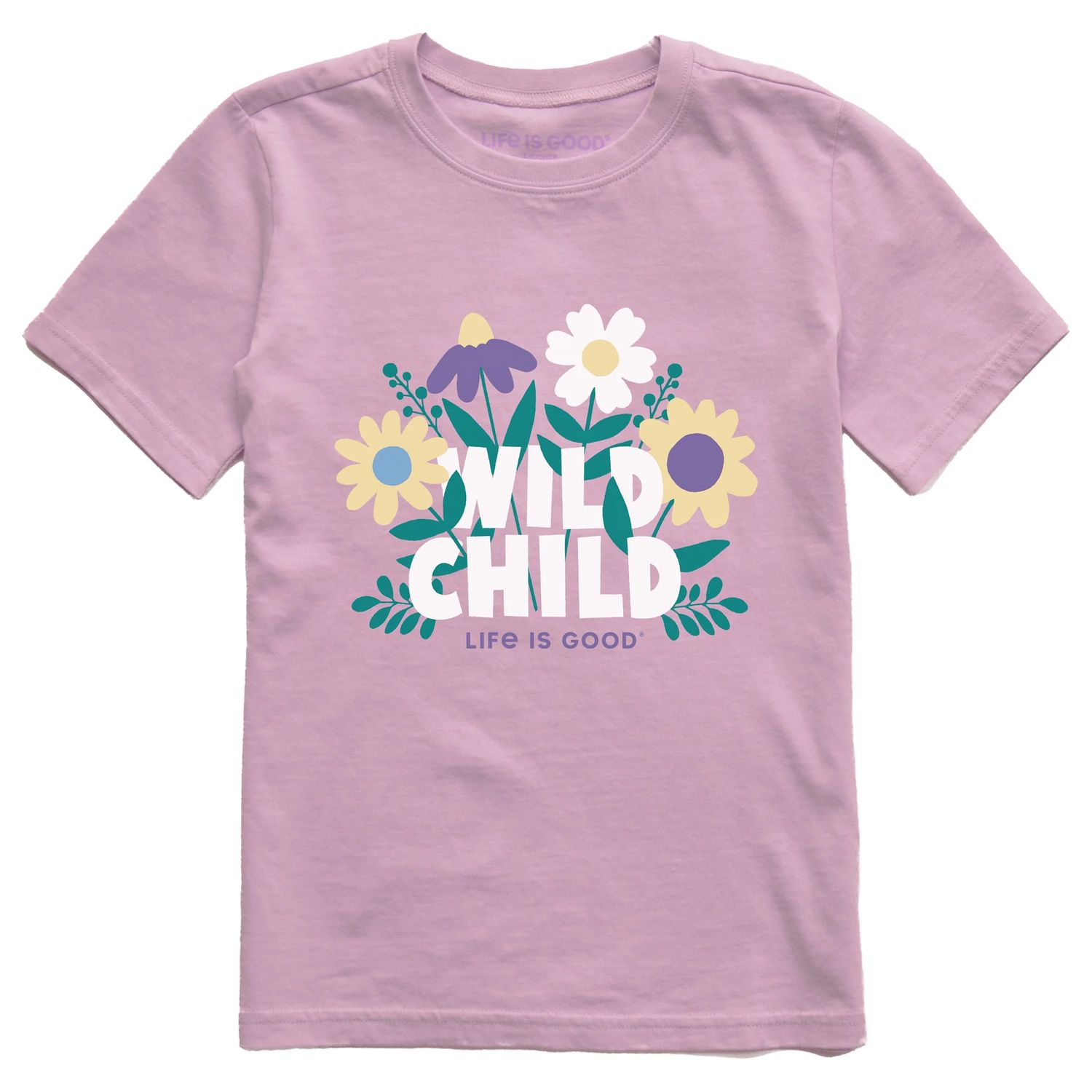 Kids Wild Child Flowers Short Sleeve Tee Shirt, Color: Violet Purple, Size: XS