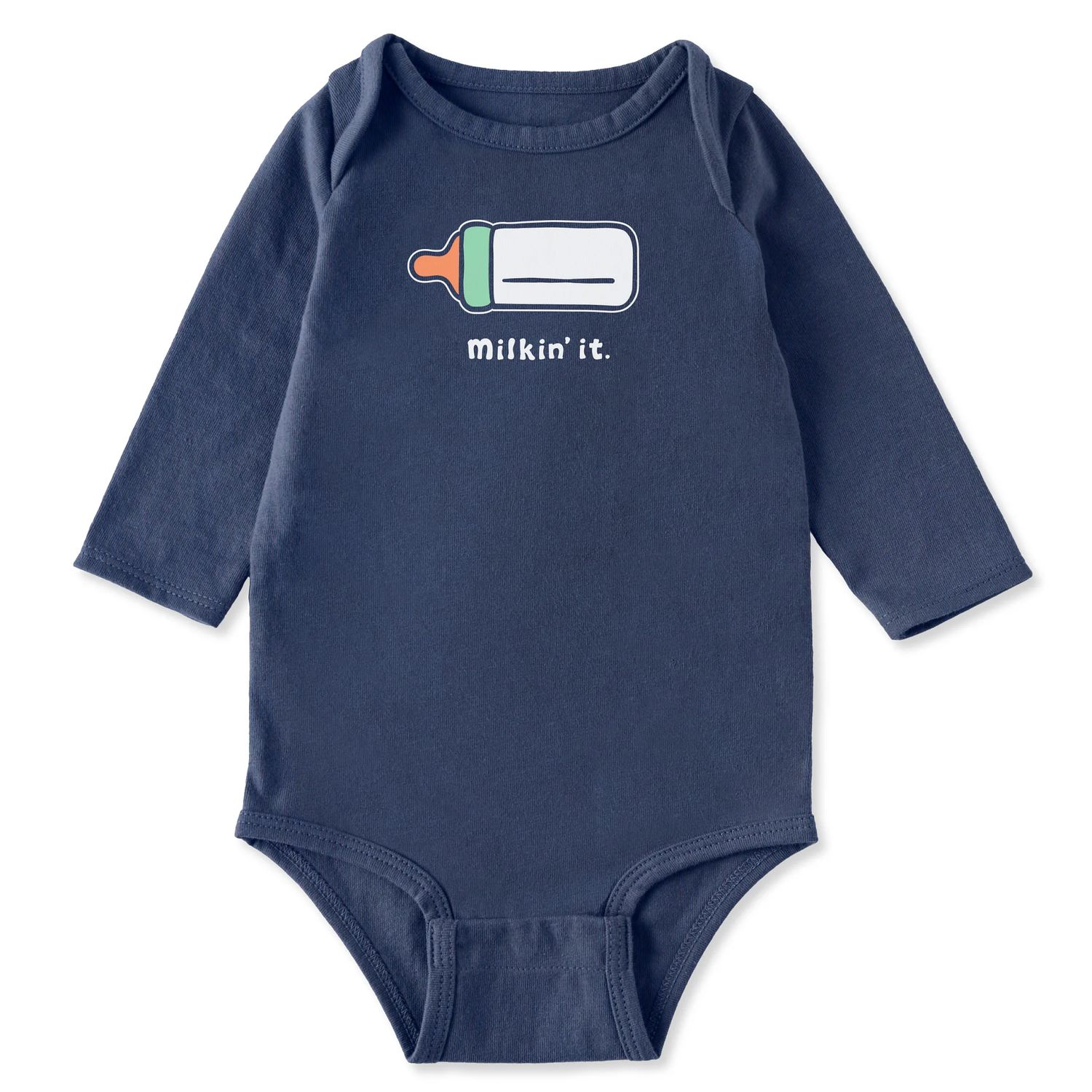Milkin It Long Sleeve Crusher Baby Bodysuit, Color: Darkest Blue, Size: 0-3